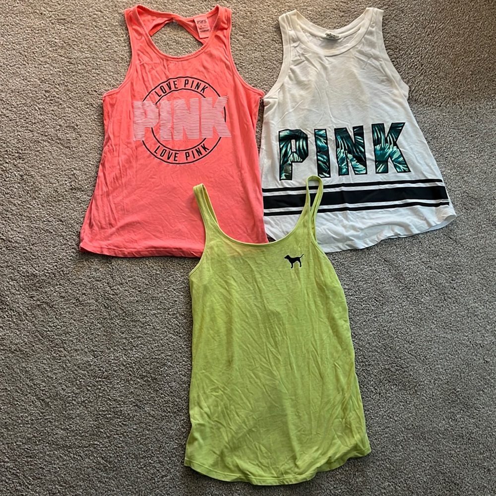 VS PINK Bundle of 3 Oversized Rare Tank Tops XS neon pink yellow palm print